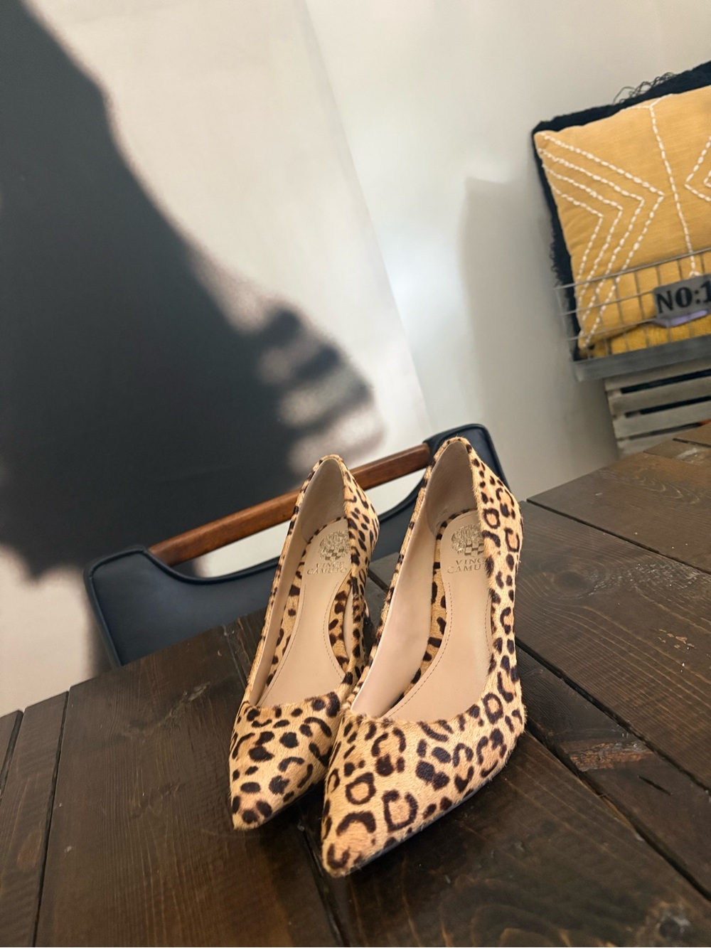 Vince Camuto Leopard Print Pony Hair Pointed Pumps - Tan & Black